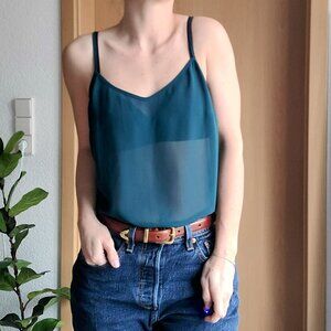 Tory Burch Teal Sheer Cami Tank Top Size 2